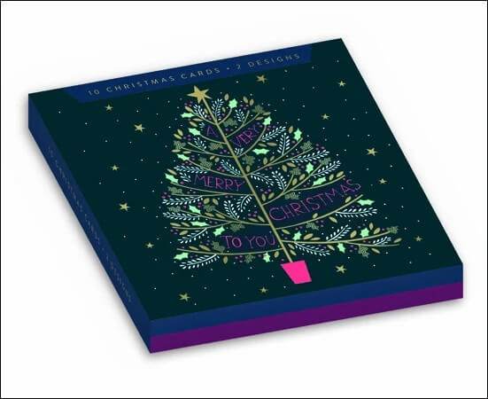 Wallet Blue Purple Tree 10 Boxed Christmas Cards - House of Cards