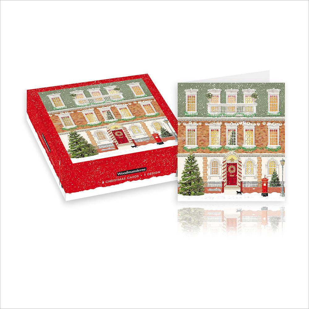 Box of 8 Snowy Decorated Street Christmas Cards - House of Cards