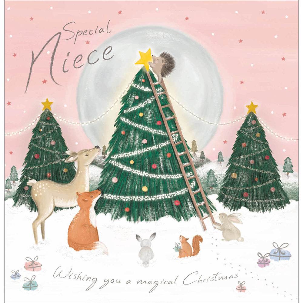 Niece Woodland Christmas Tree Christmas Card - House of Cards