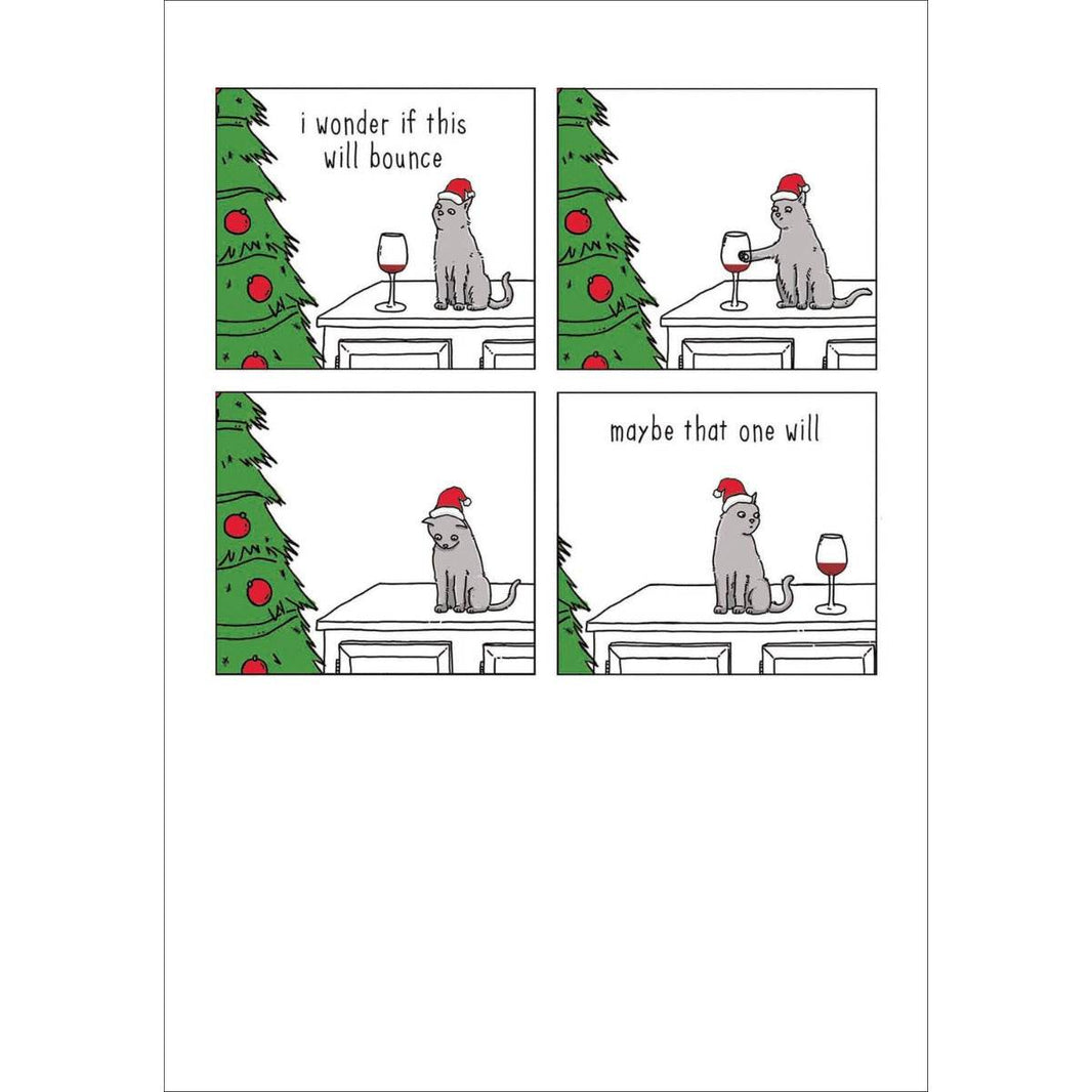 Cat Bouncing Wine Glass Christmas Card - House of Cards