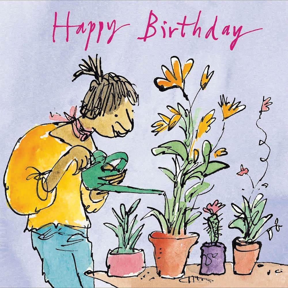 Quentin Blake Watering Flowers Happy Birthday Card - House of Cards