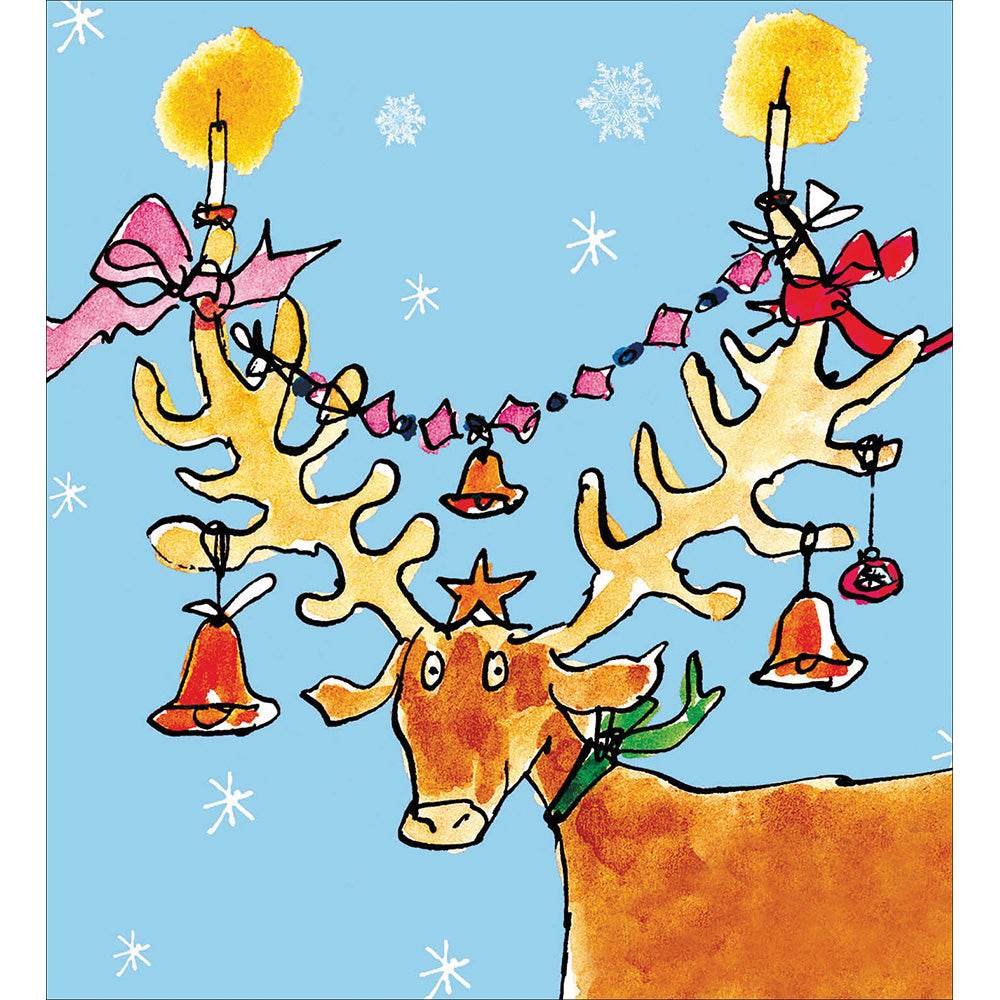 5 Quentin Blake Happy Reindeer Charity Christmas Cards - House of Cards