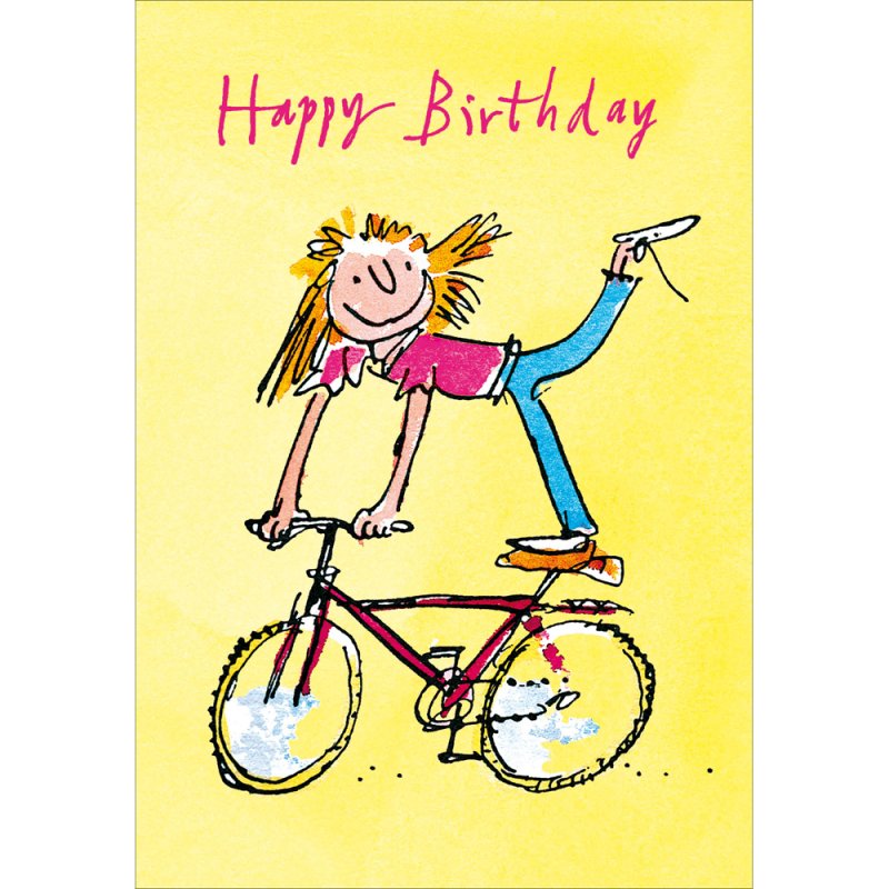 Quentin Blake Girl on Bike Birthday Card