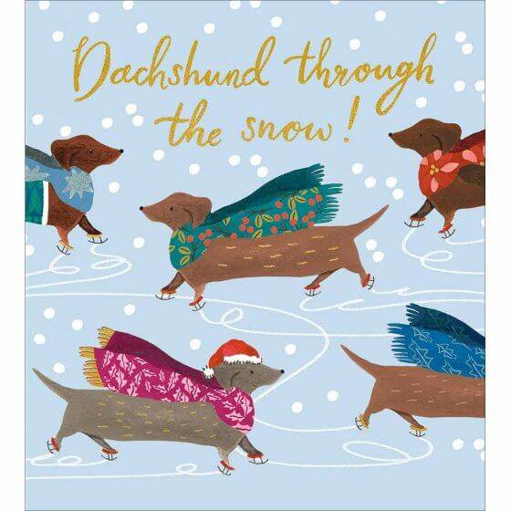5 Dachshund Skate Charity Christmas Cards - House of Cards