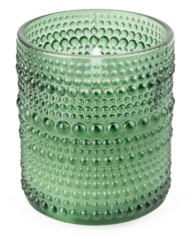 Embossed Glass Olive Green LED Candle