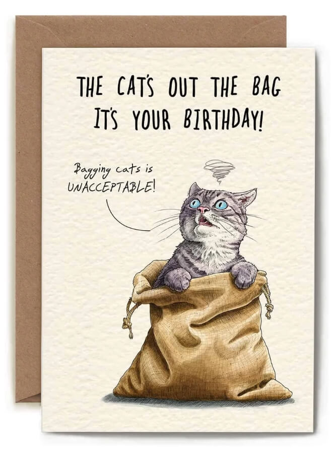 Cat out Bag Birthday Card