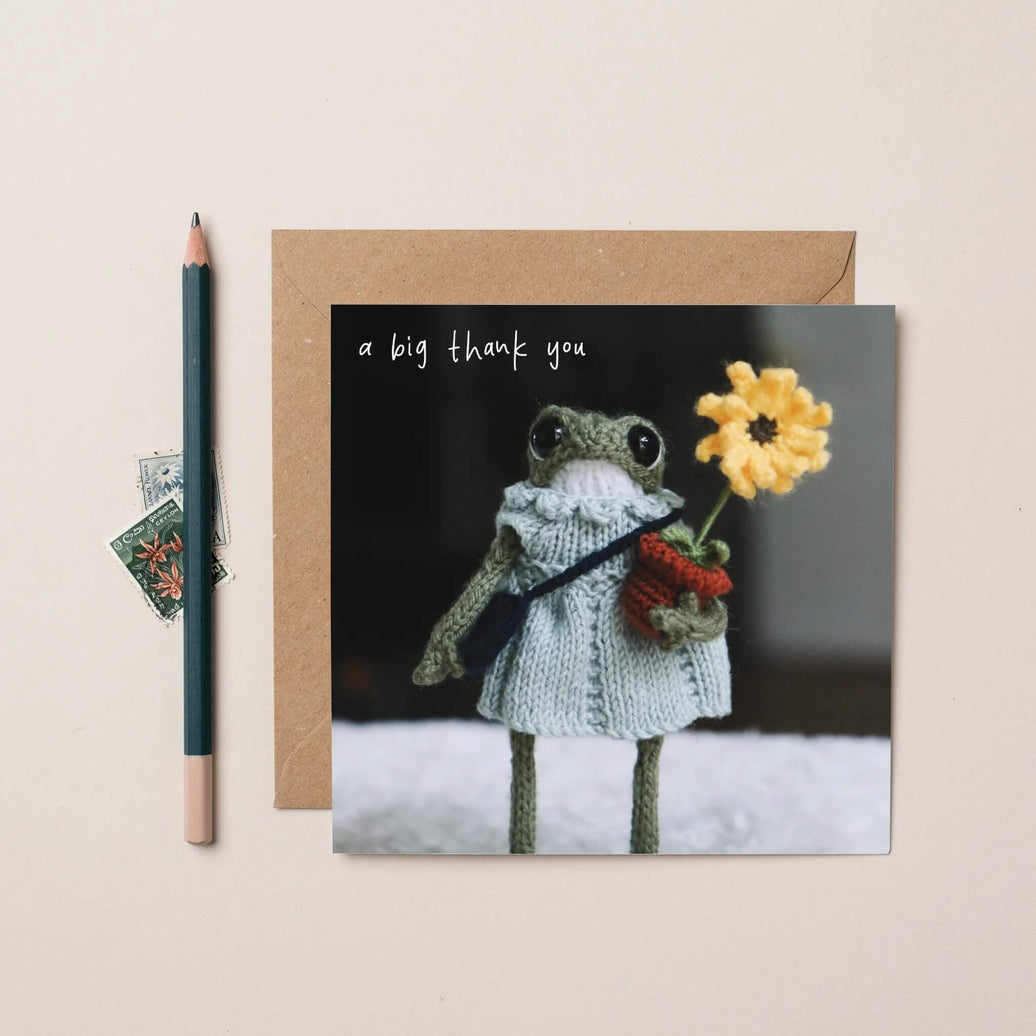 Funny Thank You Card Heknitt Knitted Frog