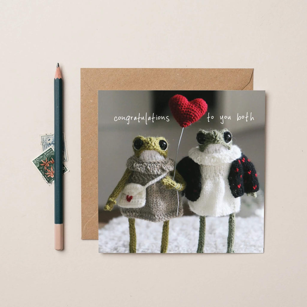 Funny Engagement Card Heknitt Knitted Frog