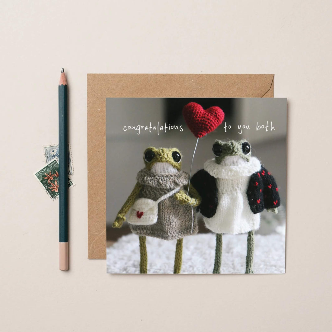 Funny Engagement Card Heknitt Knitted Frog