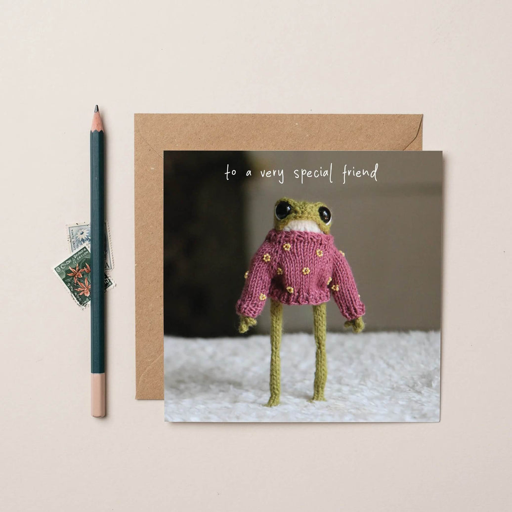 Funny Birthday Card Special Friend Heknitt Knitted Frog