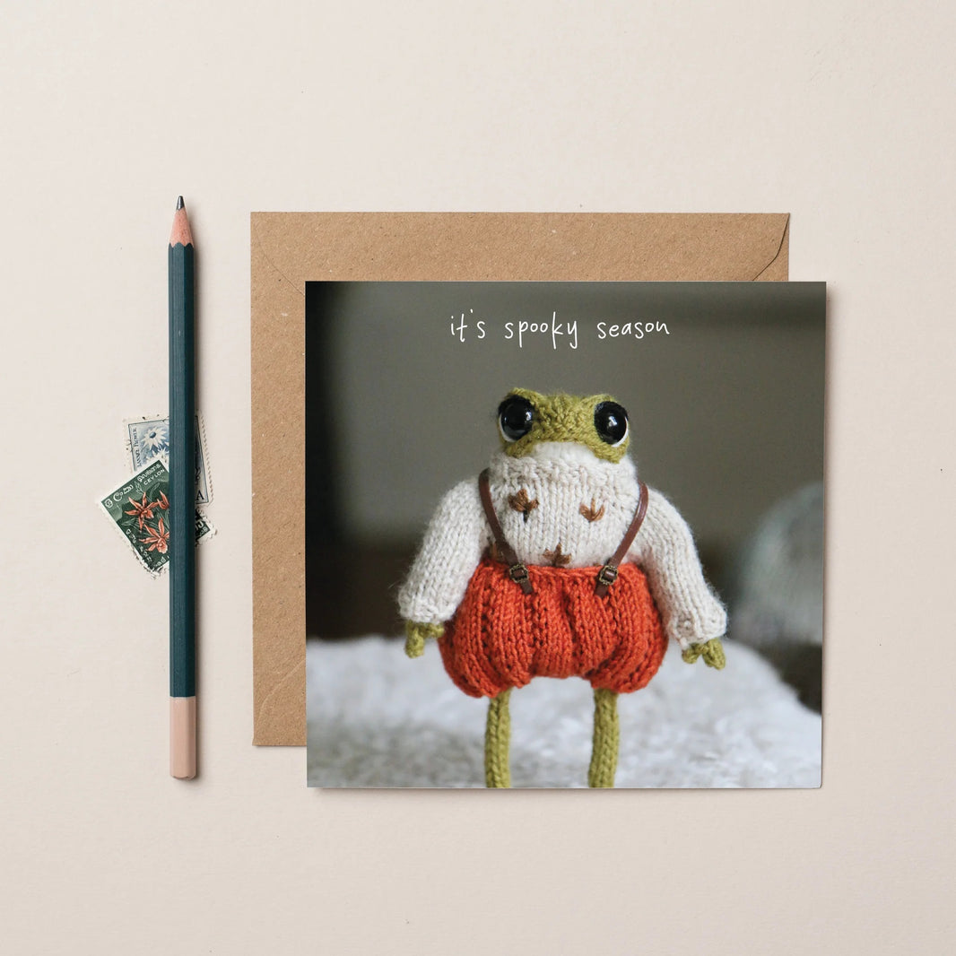 Funny Halloween Card Heknitt Knitted Frog