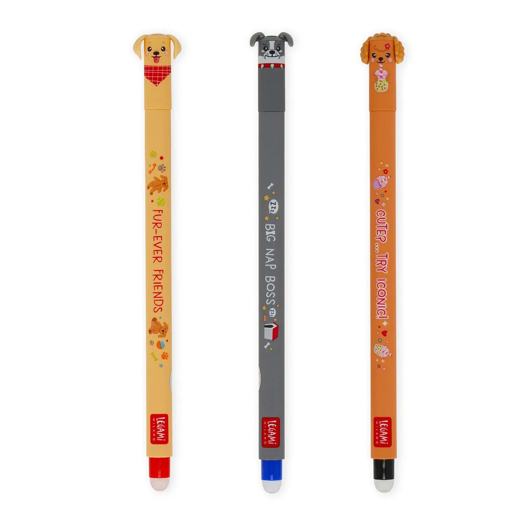 Cute Dog Erasable Gel Pens - Fur-Ever Friends Set of 3