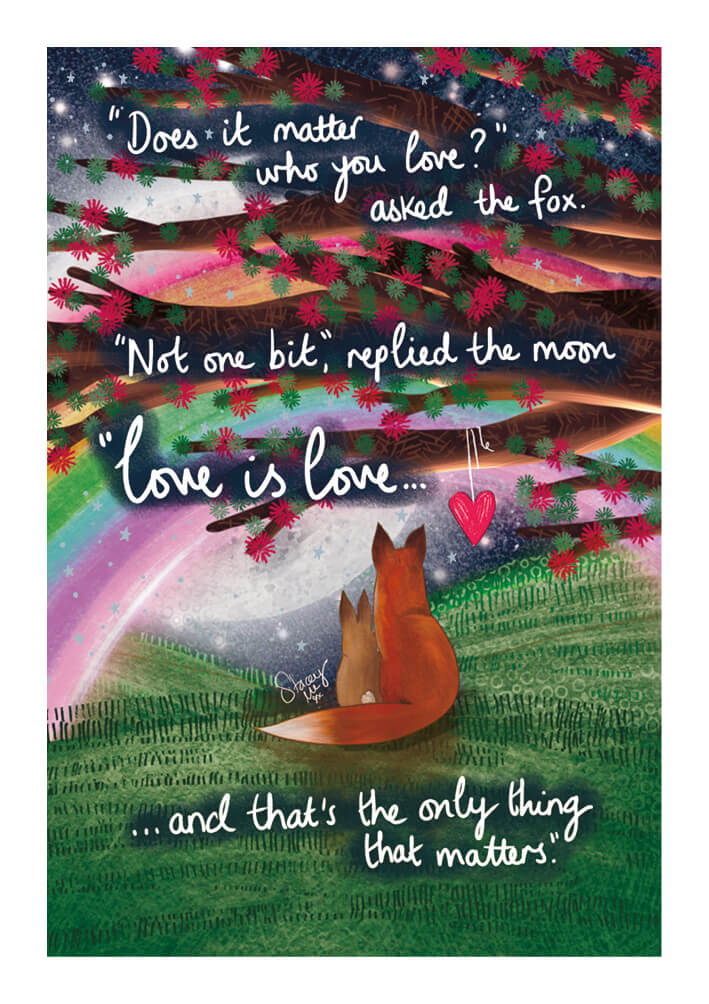 Fox Under the Moon Love is Love Greeting Card