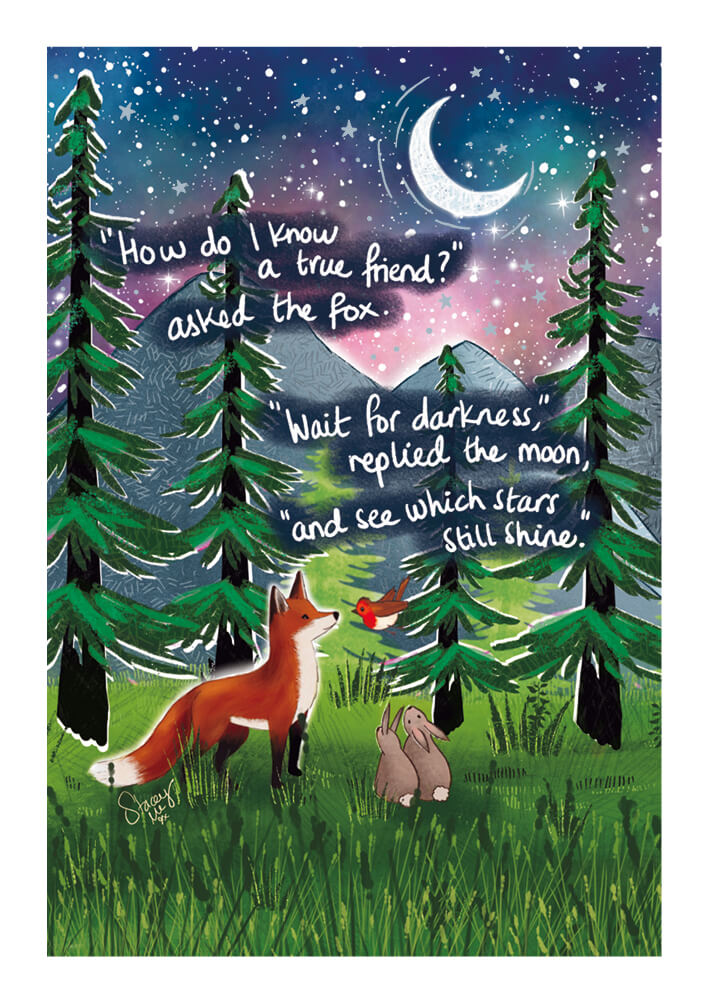 Fox Under the Moon True Friend Greeting Card