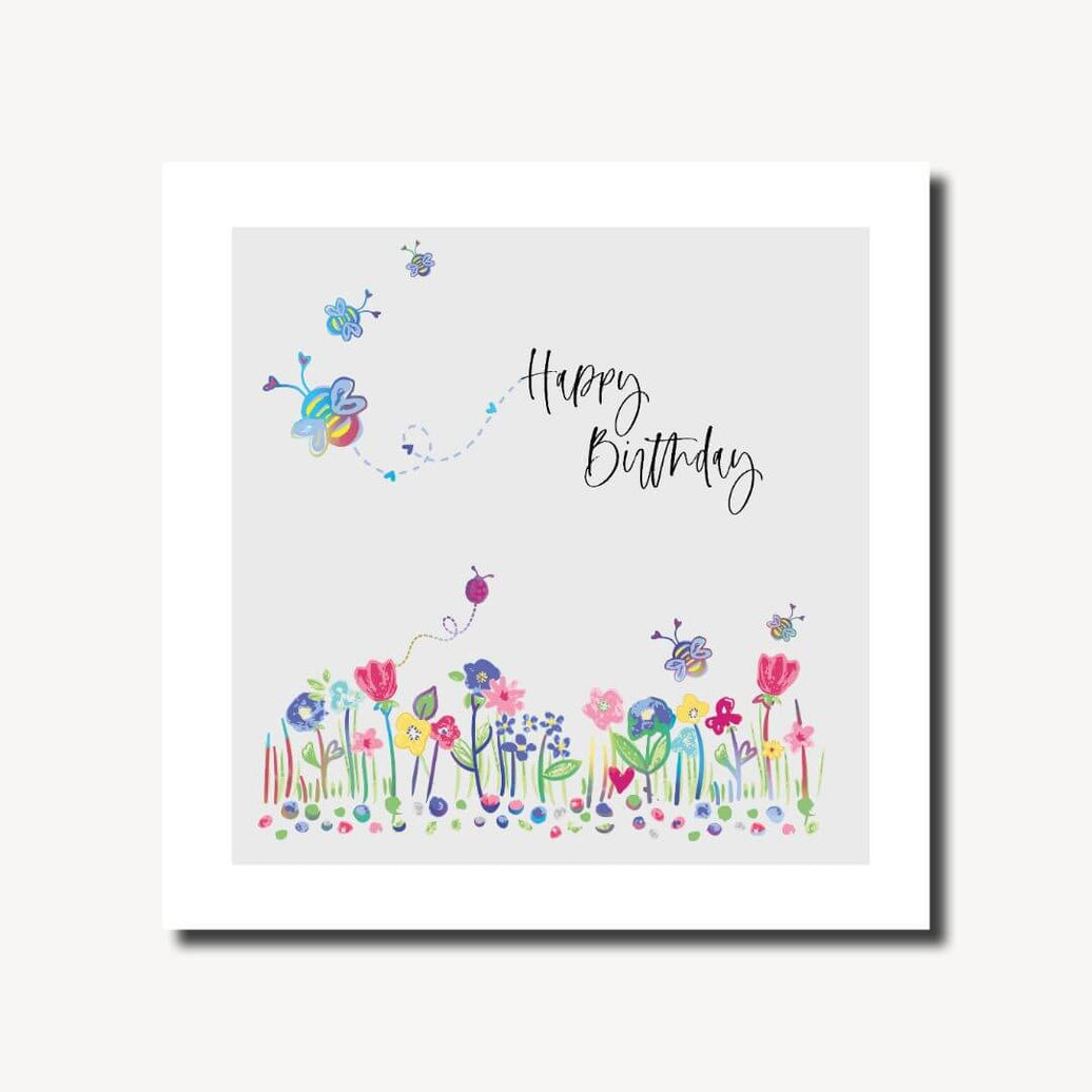 Flowers and Bee Birthday Card