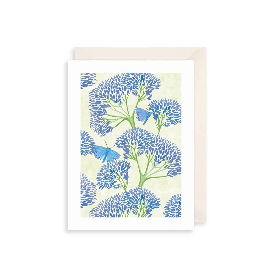 Blue Flowers and Butterfly Birthday Card