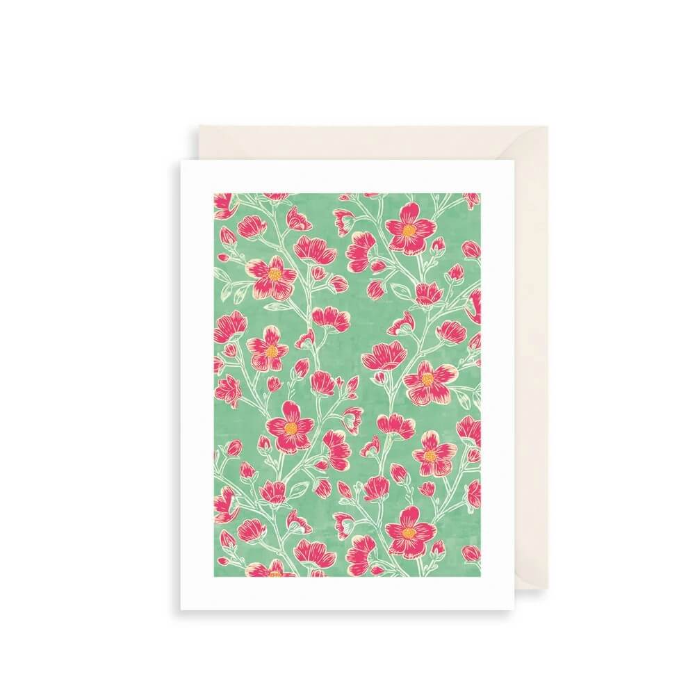 Pink and Green Flowers Birthday Card