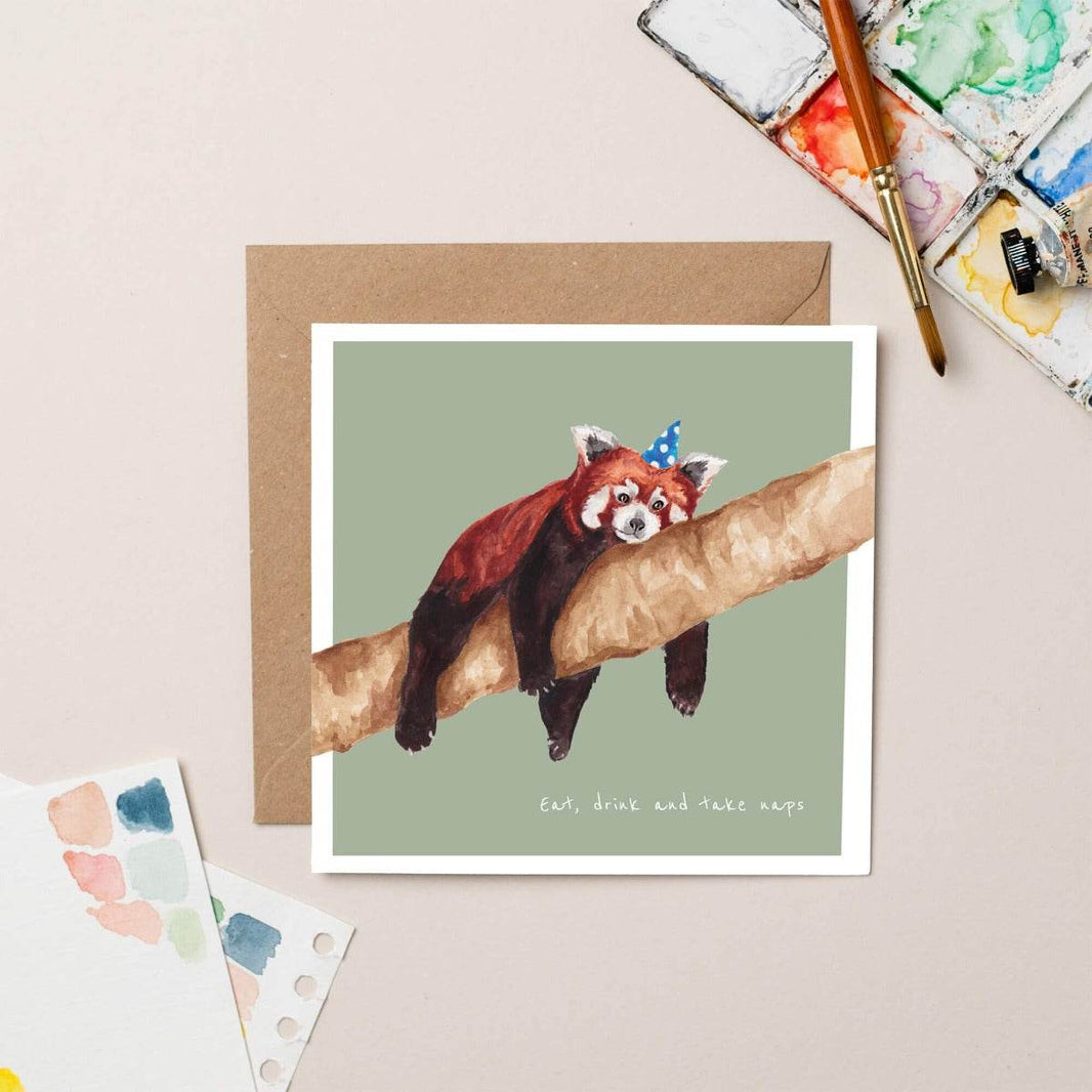 Red Panda Naps Greeting Card - House of Cards