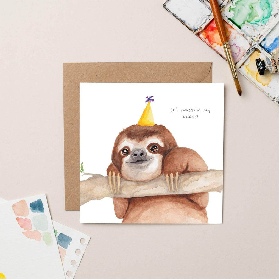 Sloth Cake Birthday Card