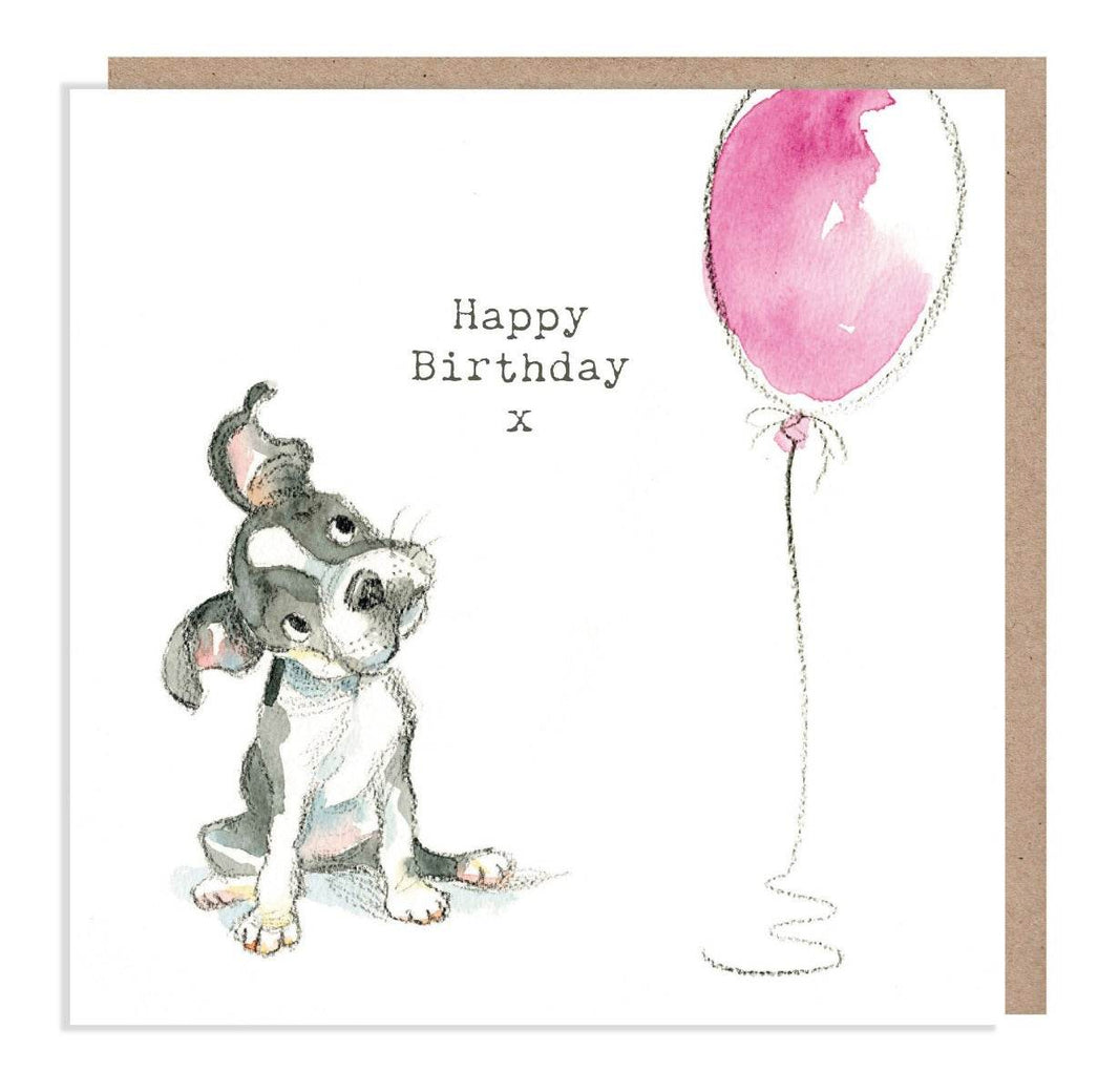 Dog With Pink Balloon Birthday Card - House of Cards