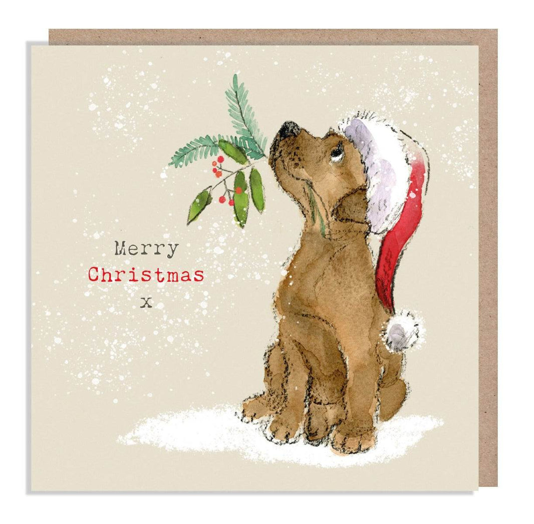Dog and Holly Merry Christmas Card - House of Cards