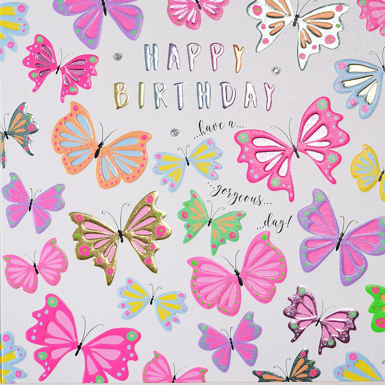 Fluorescent Butterflies Happy Birthday Card - House of Cards
