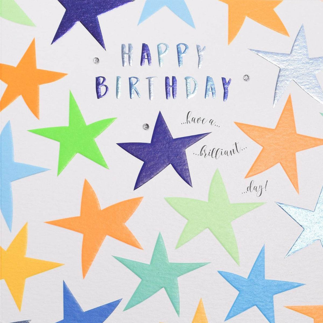 Fluorescent Stars Happy Birthday Card - House of Cards