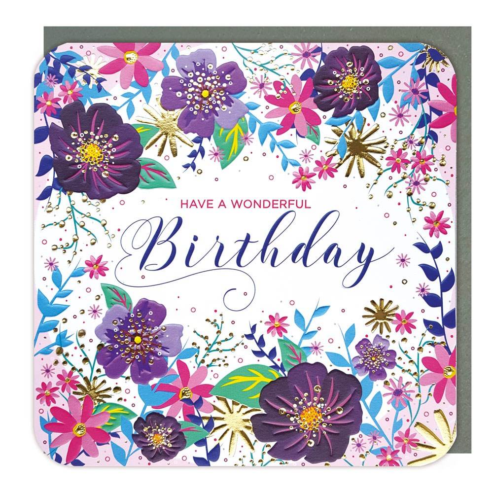 Sparkle Flowers Wonderful Birthday Card - House of Cards
