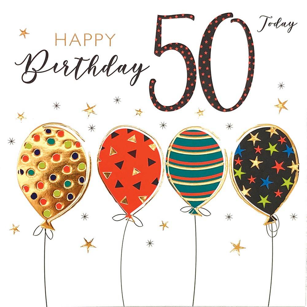 Balloons Happy 50th Birthday Card - House of Cards