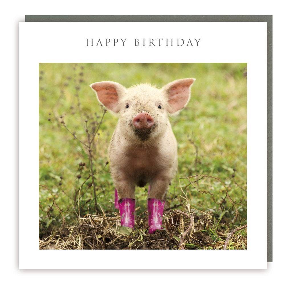 Pig In Wellies Happy Birthday Card - House of Cards