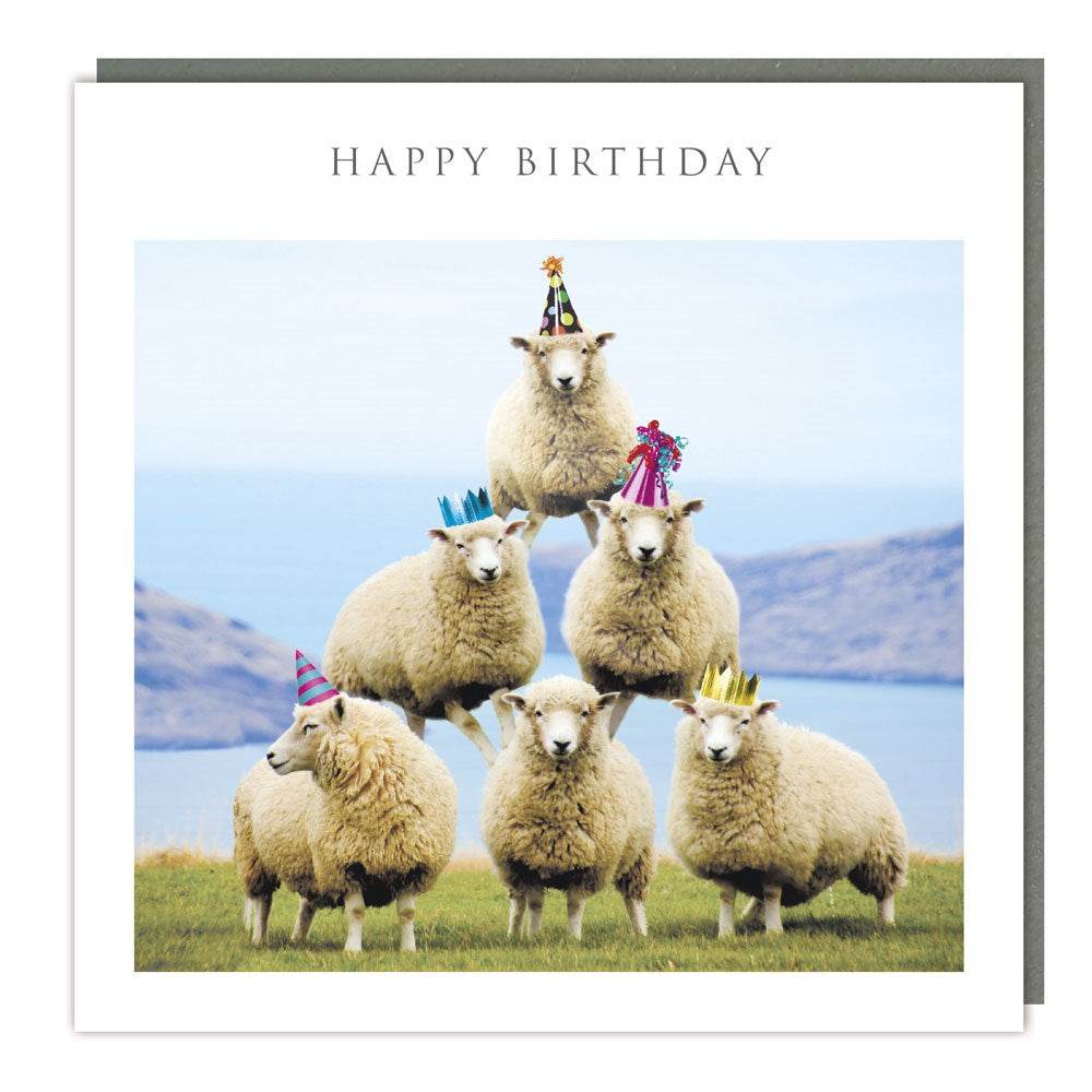 Sheep Pyramid Happy Birthday Card - House of Cards