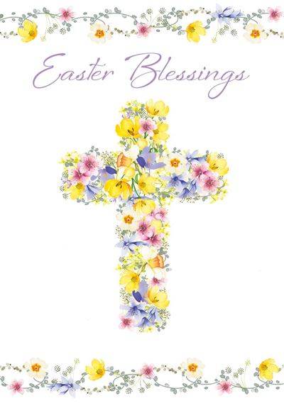 Floral Cross Easter Blessings Cards - House of Cards