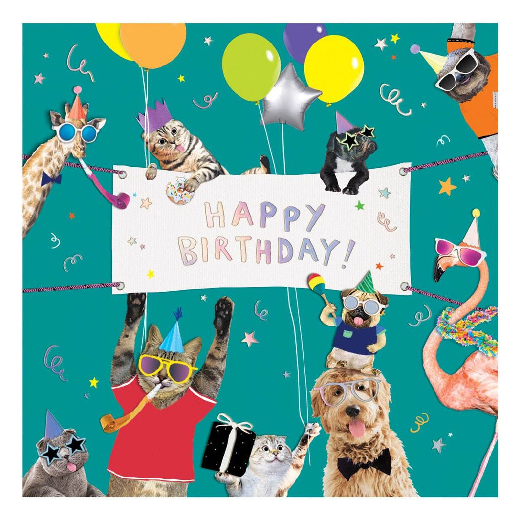 Party Animals Banner Happy Birthday Card - House of Cards
