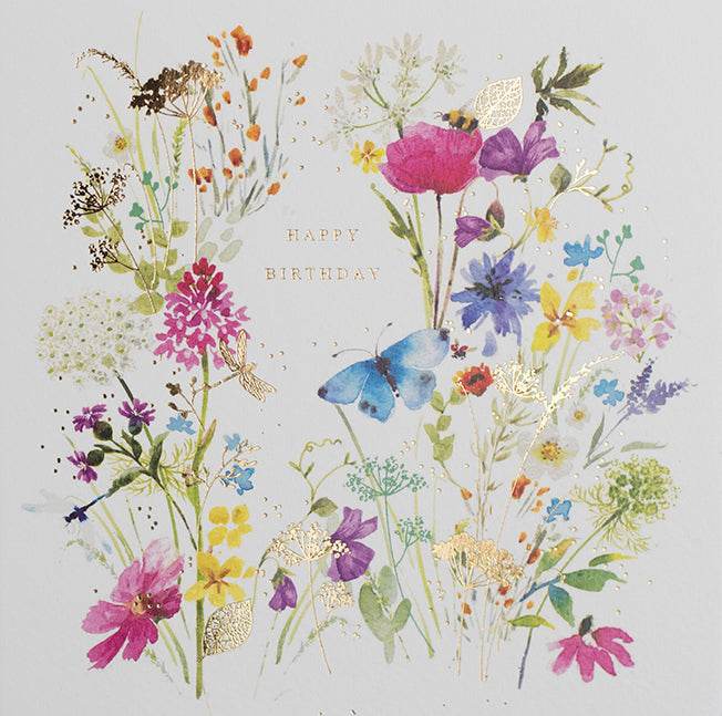 Butterfly Flowers Happy Birthday Card - House of Cards