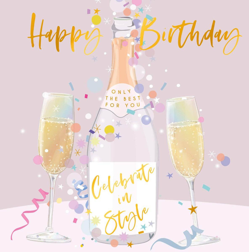 Bottle Champagne Birthday Card - House of Cards