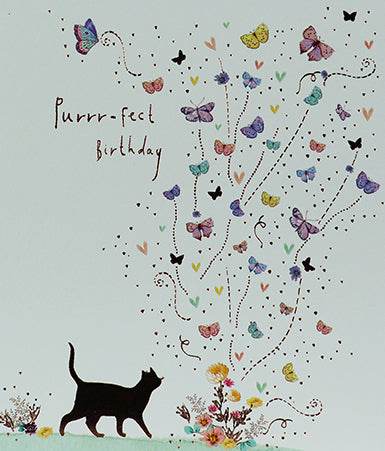 Cat and Butterflies Birthday Card