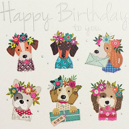 Floral Dogs Happy Birthday Card - House of Cards