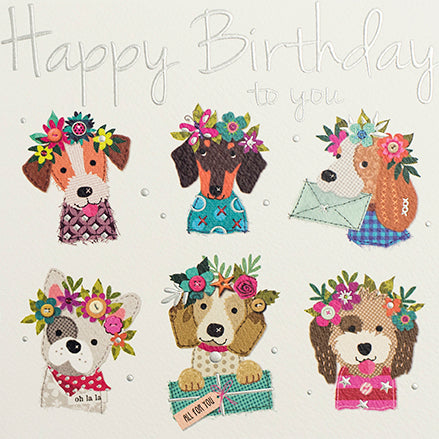 Floral Dogs Happy Birthday Card