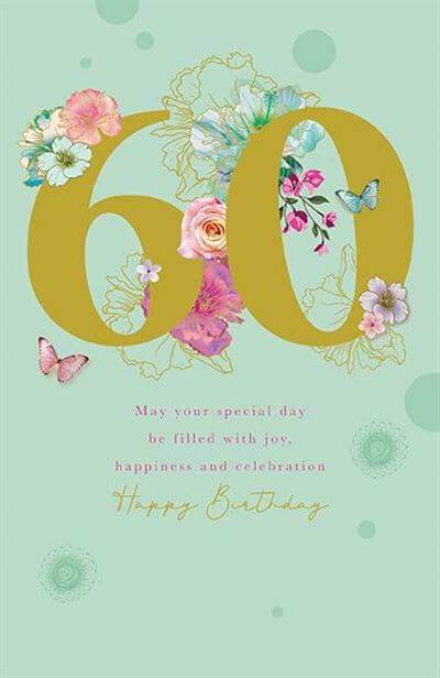 Illustrated 60th Floral Birthday Card - House of Cards