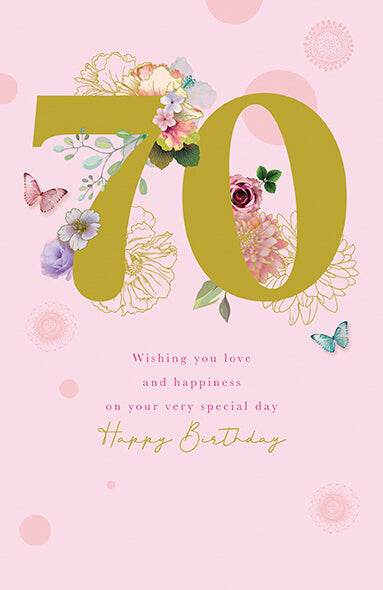 Illustrated 70th Floral Birthday Card - House of Cards
