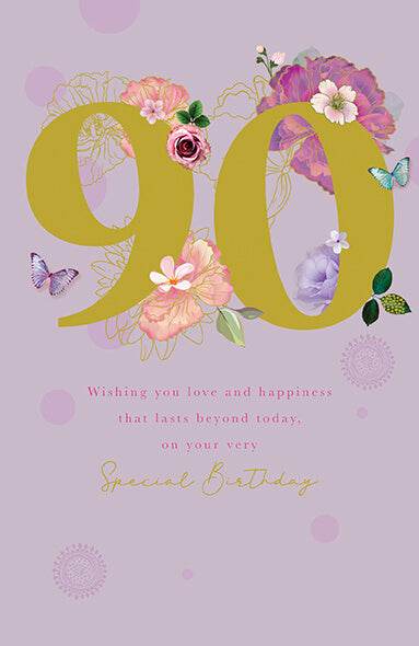 Illustrated 90th Floral Birthday Card - House of Cards