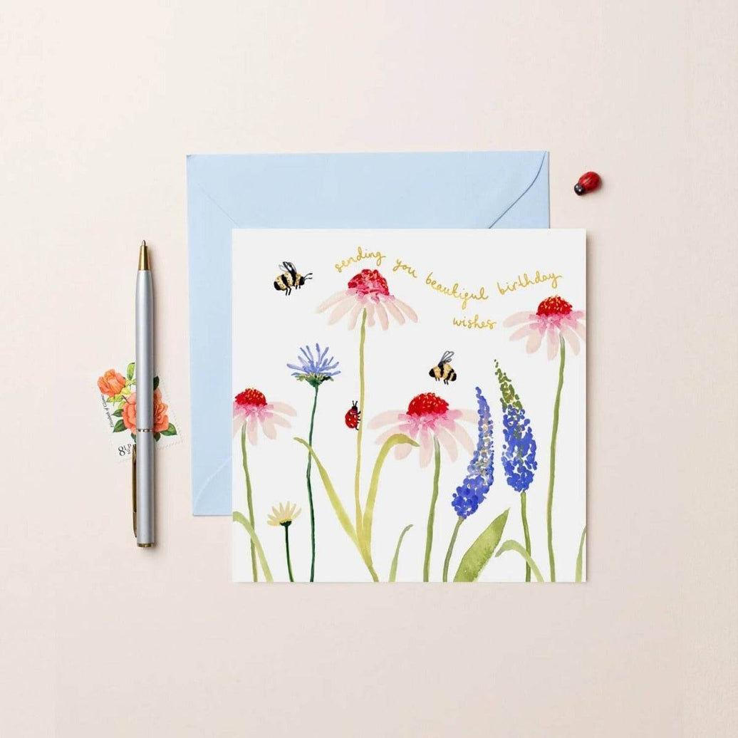 Flowers and Bees Birthday Card - House of Cards