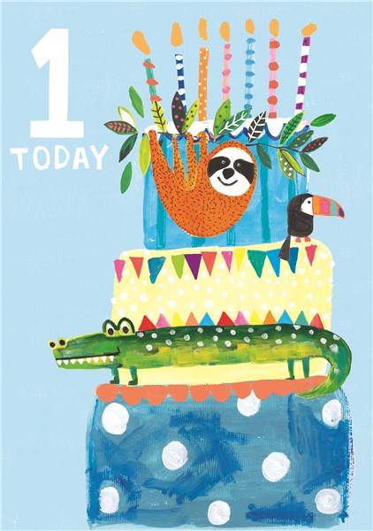Blue Animal Cake 1st Birthday Card - House of Cards