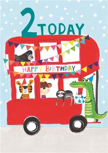 Animal Bus 2nd Birthday Card - House of Cards