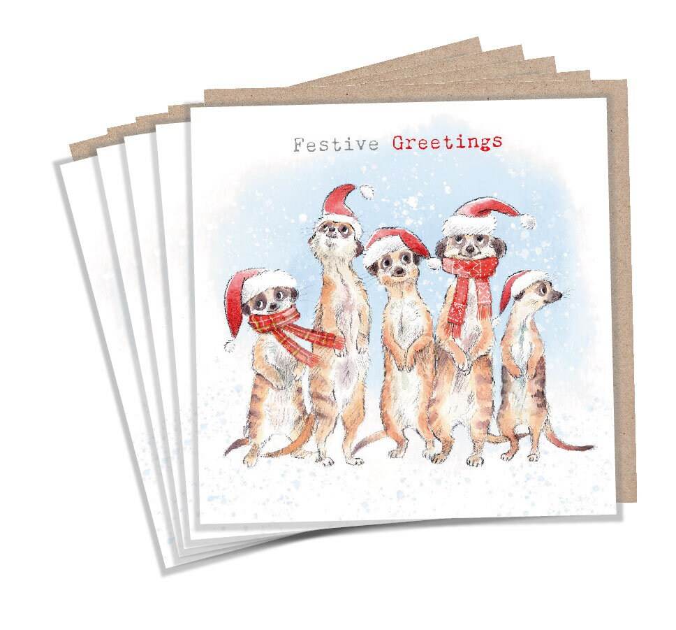 Pack of 5 Festive Meerkats Christmas Cards - House of Cards