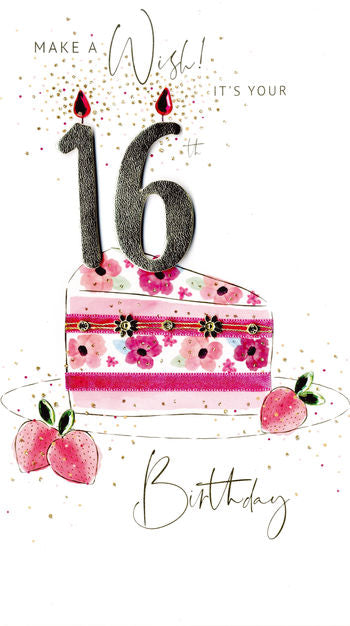 Champagne Cake 16th Birthday Card