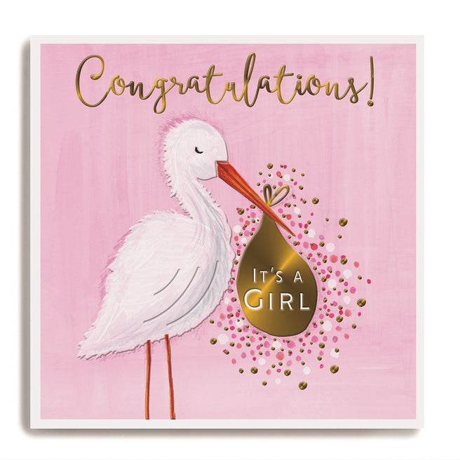 Stork Congratulations It's a Girl Greeting Card - House of Cards