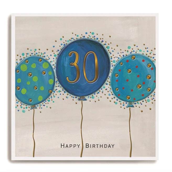 Blue Balloons 30th Birthday Card - House of Cards