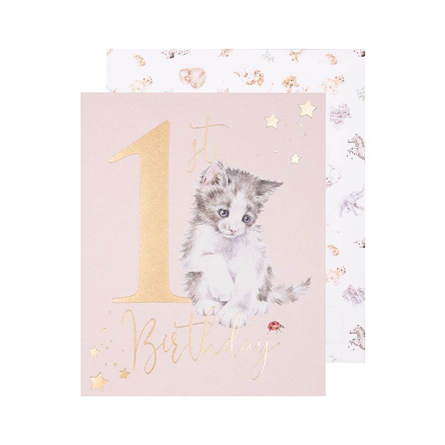 Kitten 1st Birthday Card - House of Cards