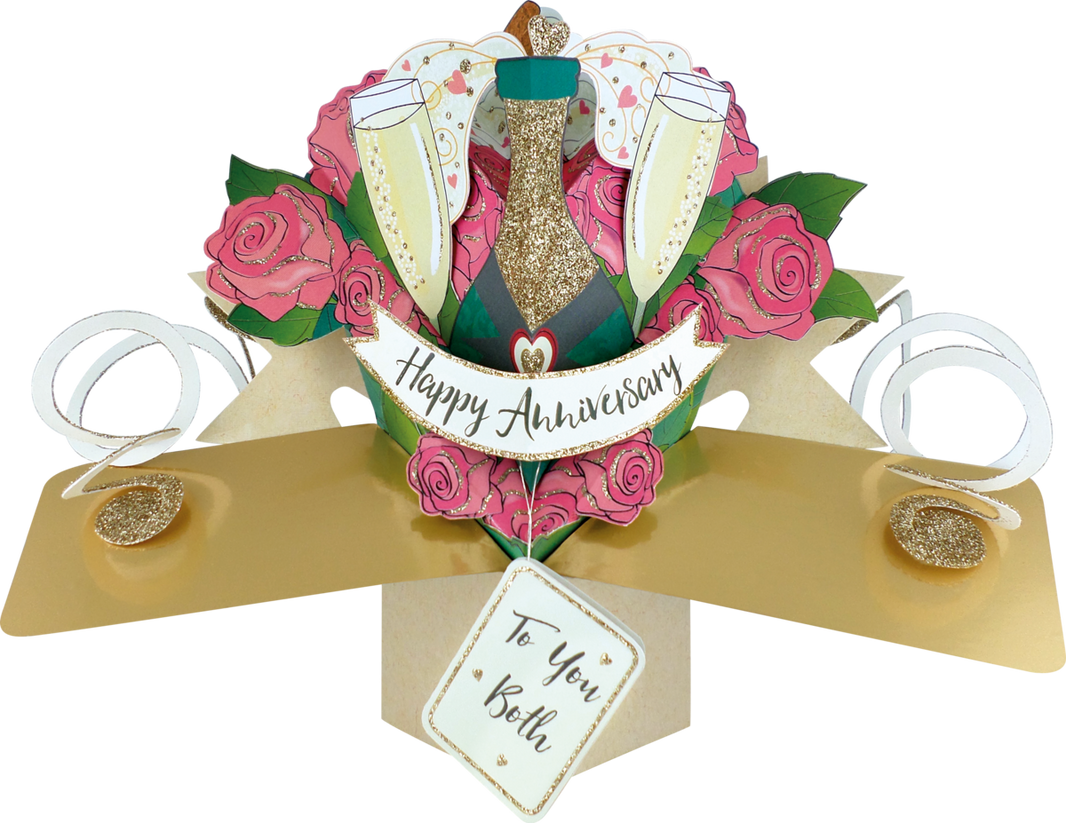 Pop Up Champagne and Roses Anniversary Card